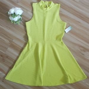 Neon High-Neck Rib-Knit Sleeveless Skater Dress
